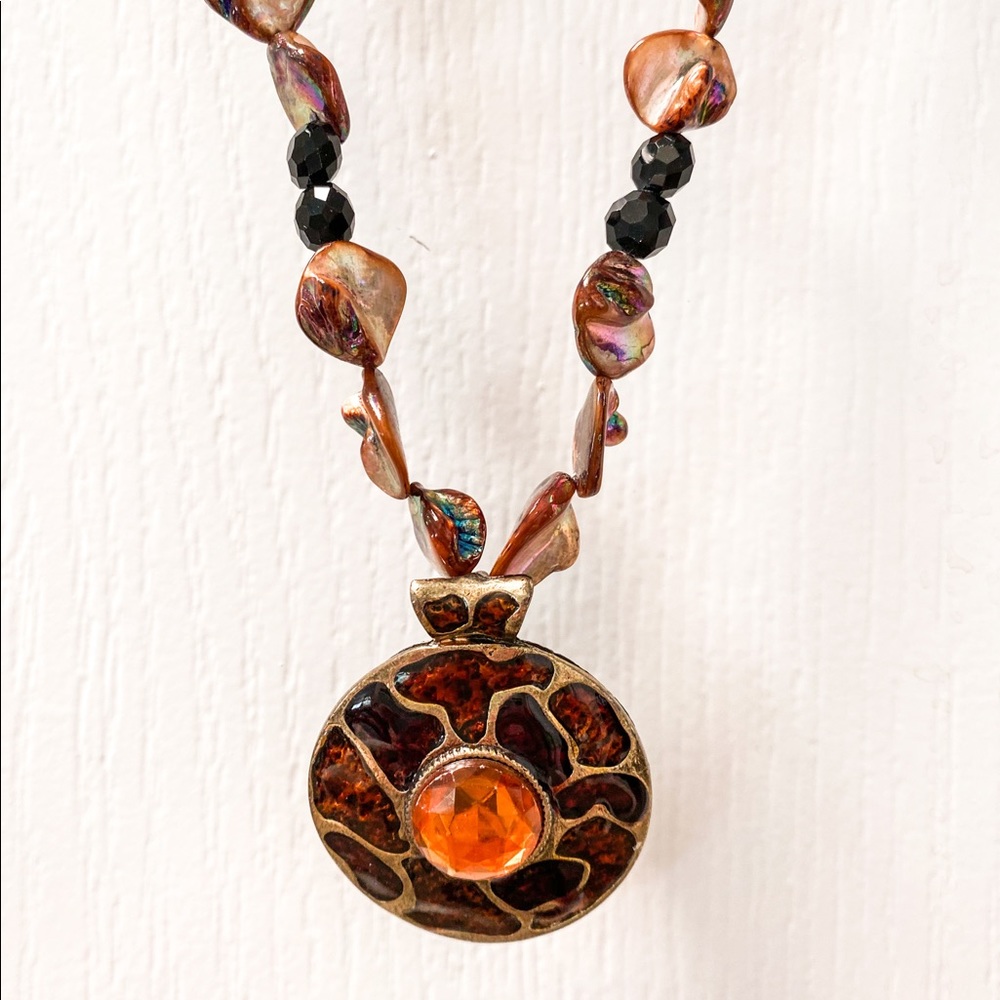 Beaded Shell Mosaic Gem Necklace